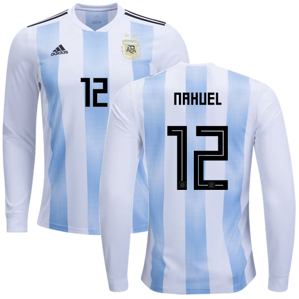 Argentina #12 Nahuel Home Long Sleeves Kid Soccer Country Jersey - Click Image to Close